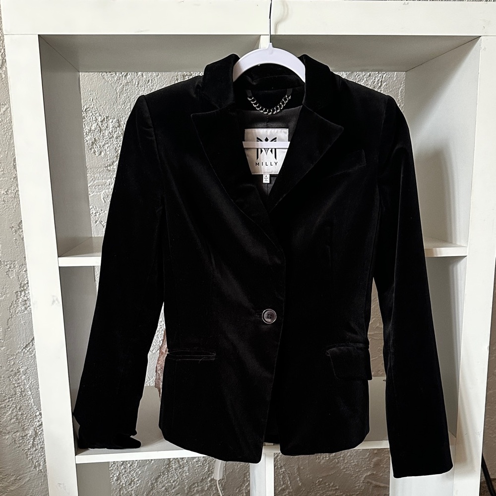Milly Black Velvet Single-Button Blazer